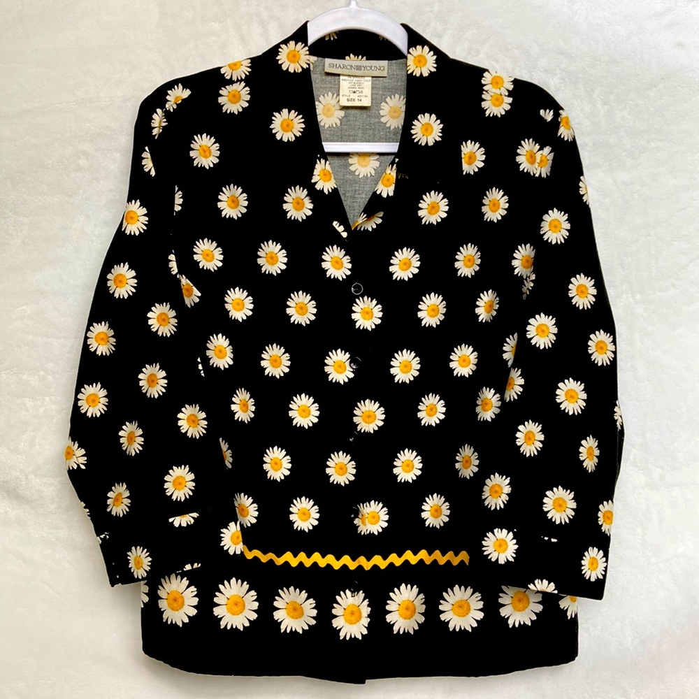Vintage Sharon Young Daisy Flower long Sleeve Blouse Size 14